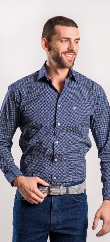 Tmavomodrá voľnočasová Extra Slim Fit košeľa s výrazným vzorom
