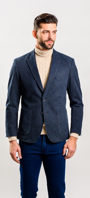 Blue cotton checkered blazer