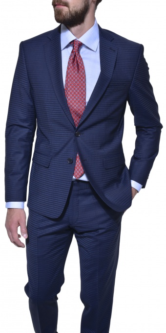 Tmavomodrý károvaný Ultra Slim Fit oblek