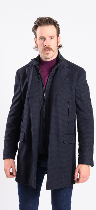 Black and blue wool coat with removable liner