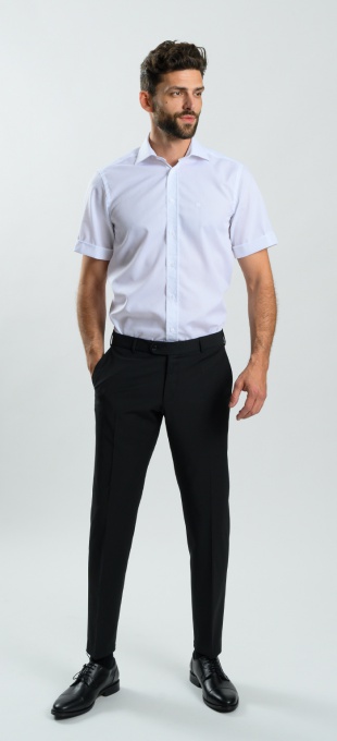 White Patterned Slim Fit Short-Sleeve Shirt