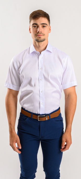 White Slim Fit short sleeved shirt with a fine pattern