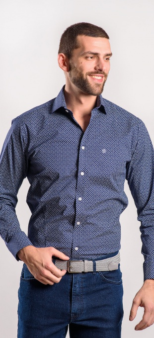 Dark blue Extra Slim Fit shit with bold pattern