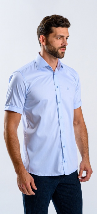 Pale blue Slim Fit Short Sleeve shirt with and small polka dots