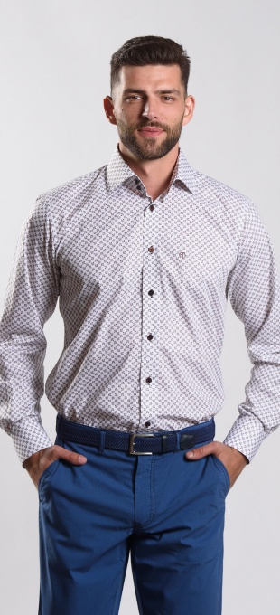White Classic Fit shirt with brown pattern