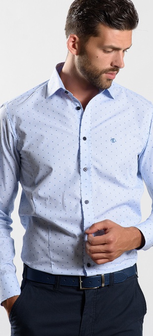 Bledomodrá vzorovaná Classic Fit košeľa