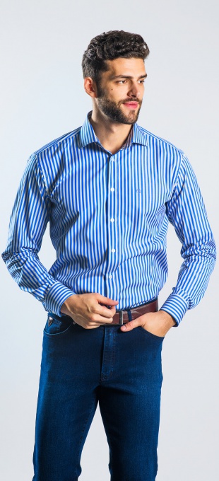 Modrá prúžkovaná Extra Slim Fit košeľa