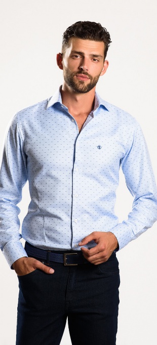 Modrá vzorovaná Classic Fit košeľa