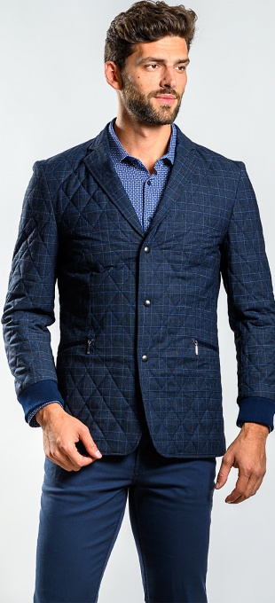 Blue wool padded blazer