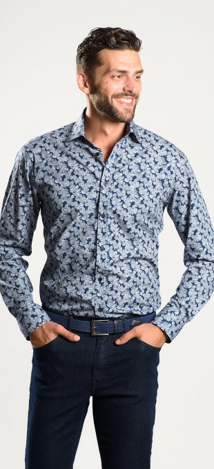 Dark blue Extra Slim Fit shirt with bold pattern