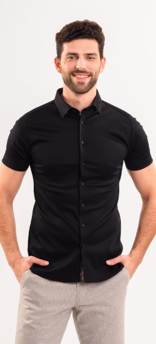 Čierna strečová Extra Slim Fit košeľa s krátkym rukávom