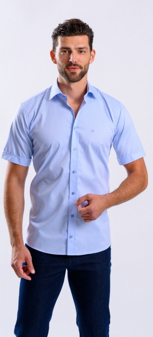 Pale blue Slim Fit shirt with short sleeves