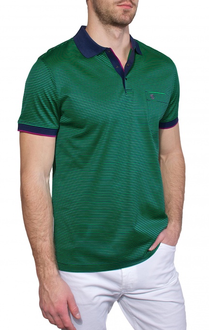 Green striped polo shirt