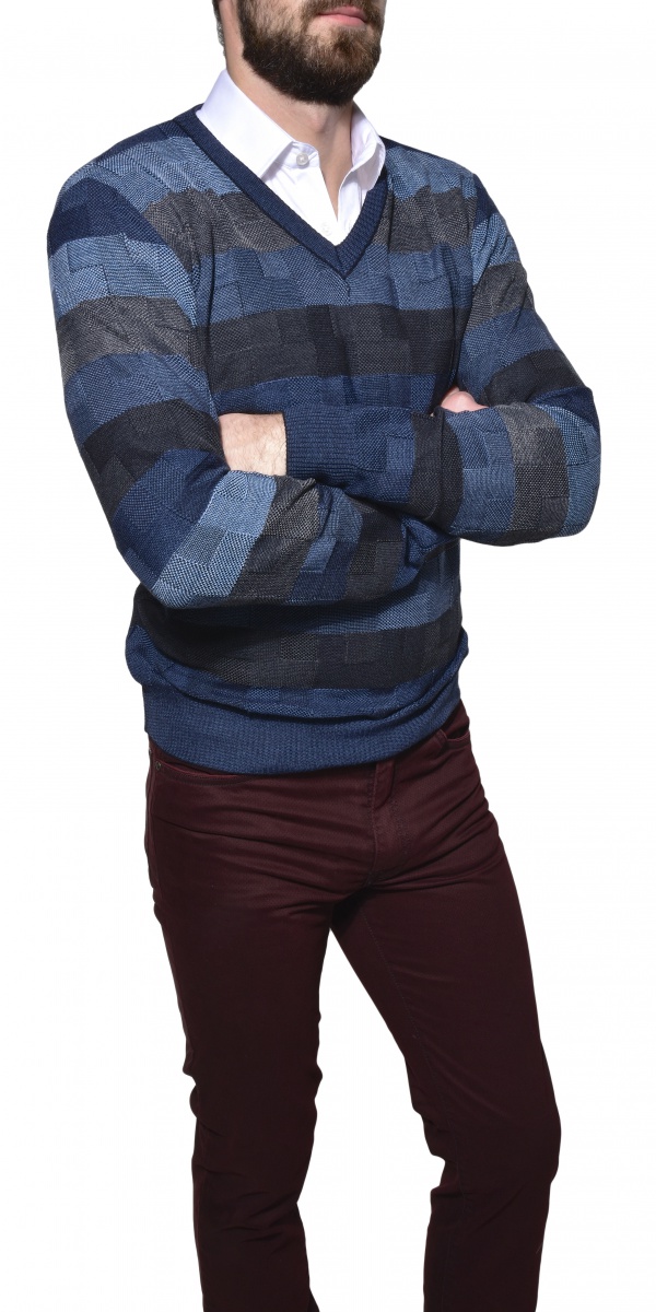 Károvaný vlnený pulóver