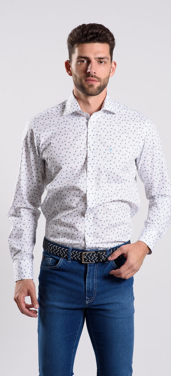 White Extra Slim Fit Patterned Shirt