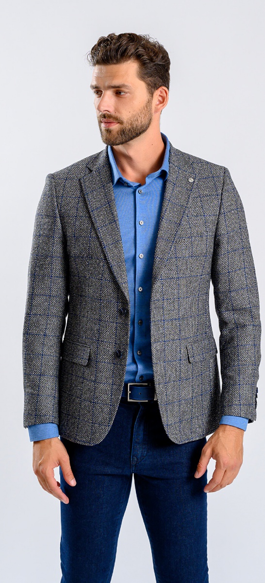 Grey wool checkered blazer