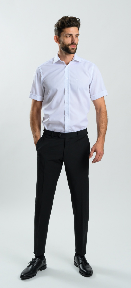 White Patterned Slim Fit Short-Sleeve Shirt