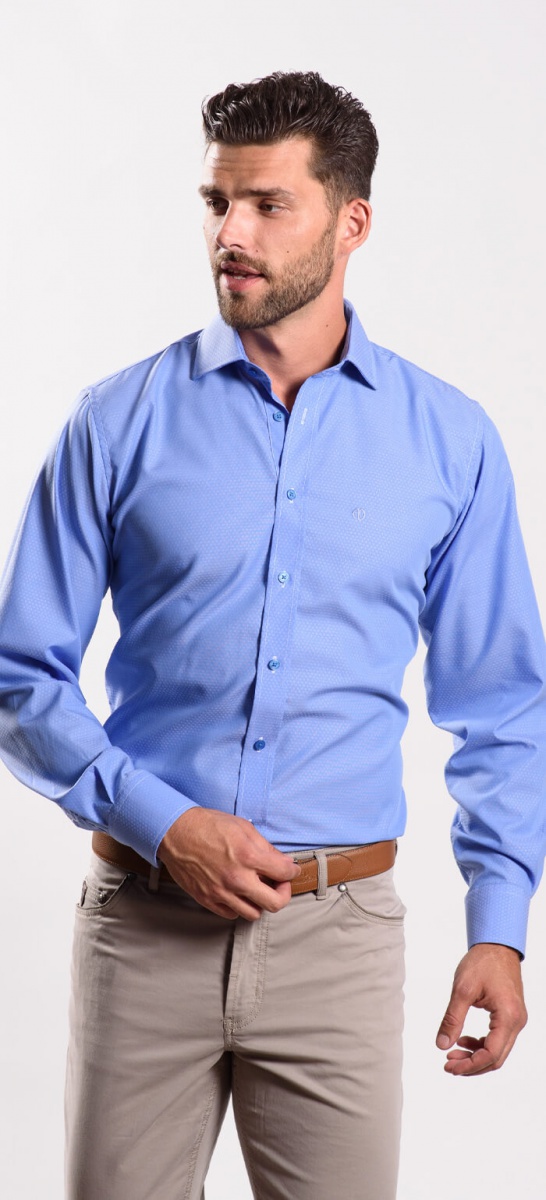 Blue Classic Fit shirt with a small pattern