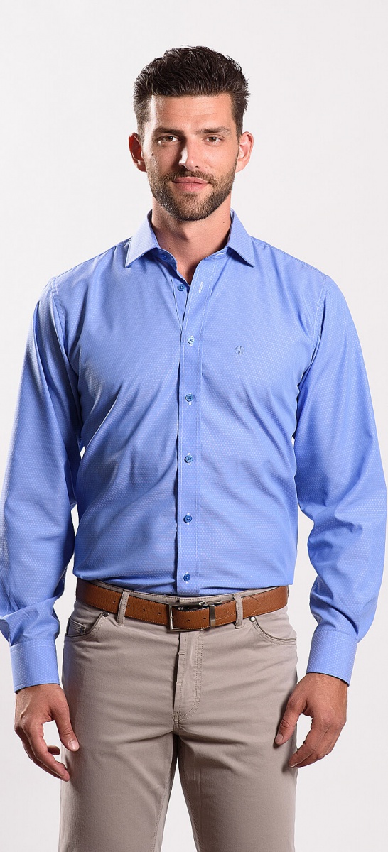 Blue Slim Fit shirt with a small pattern