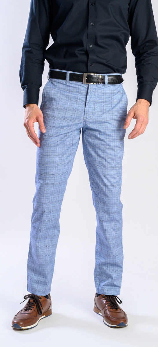 Pale blue checked chinos trousers