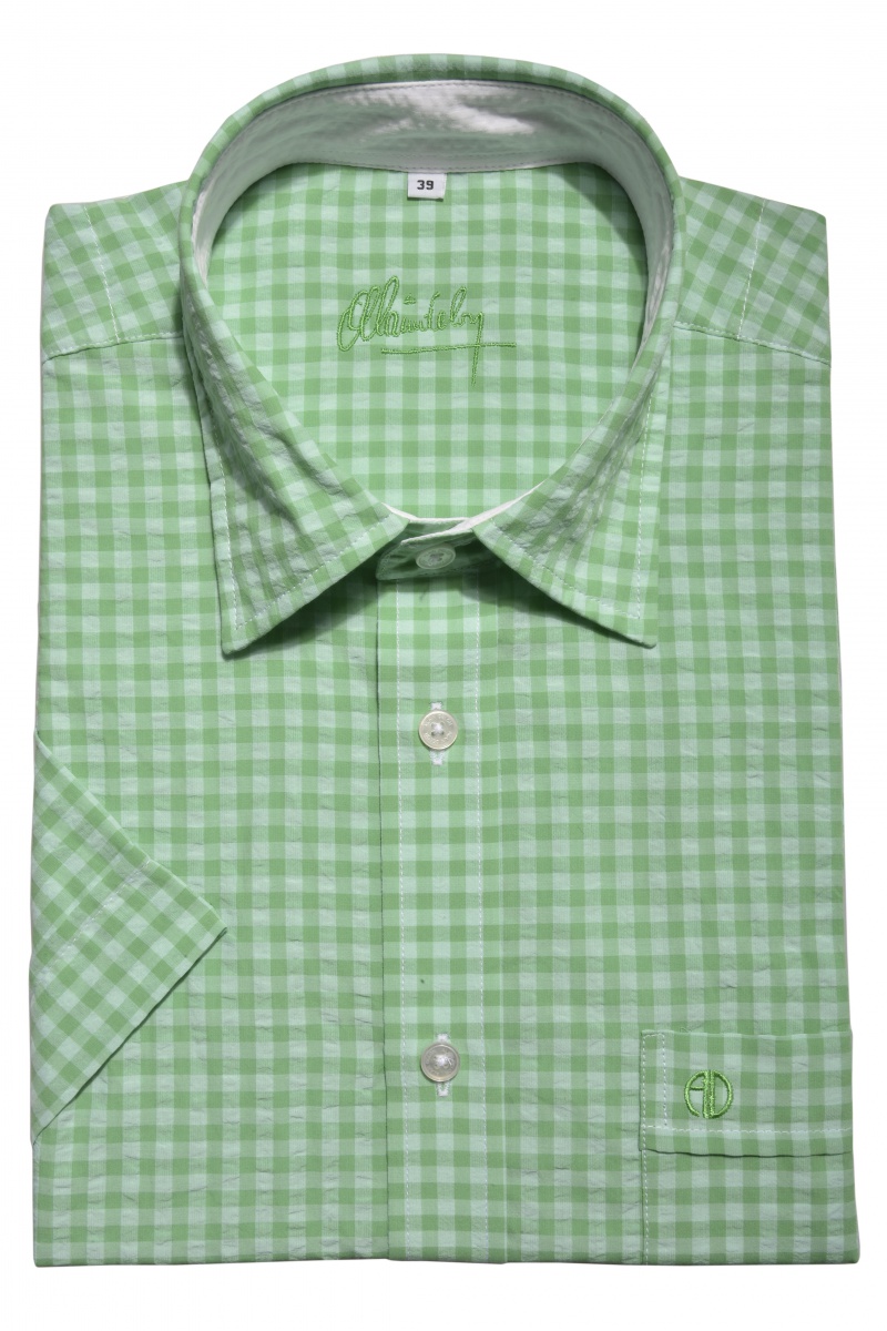 Green checkered Slim Fit short sleeved shirt