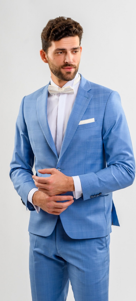 Light blue wedding Slim Fit suit with waistcoat