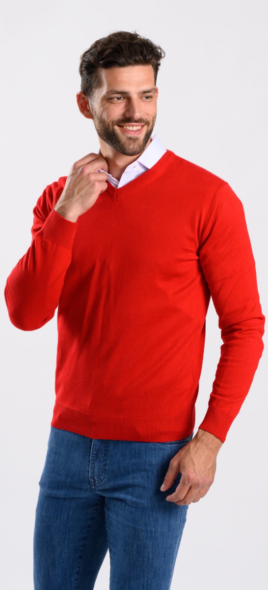 Red cotton v-neck