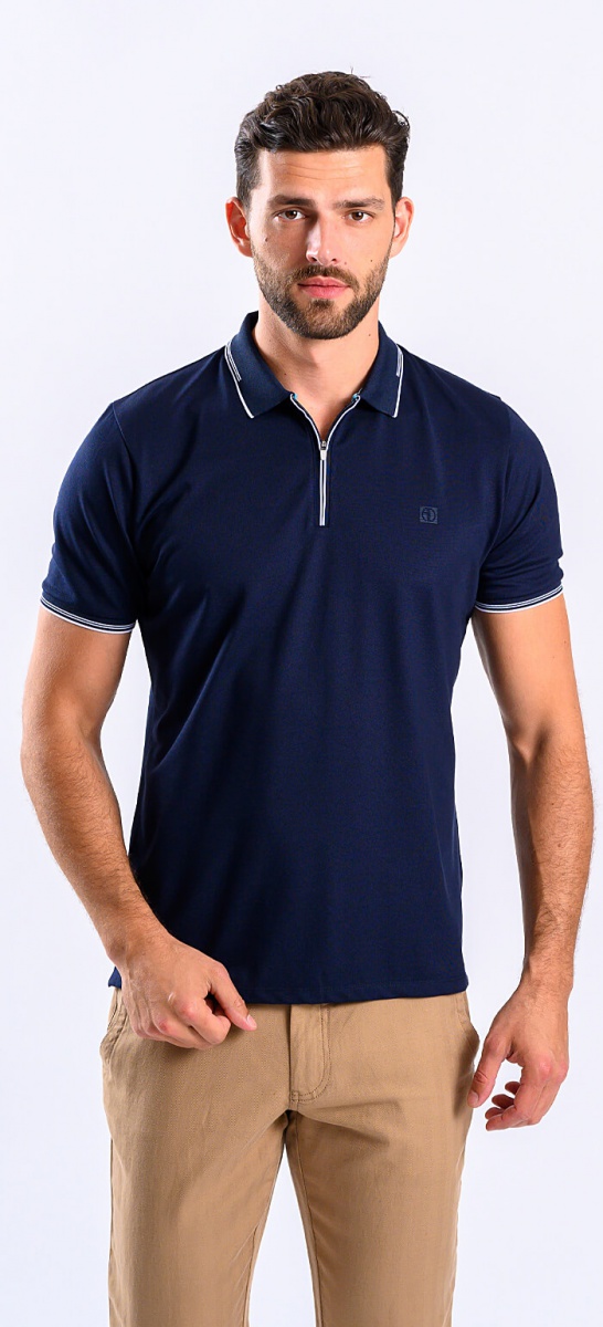 Dark blue polo shirt with zip