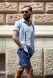 White-blue striped Extra Slim Fit stretch short sleeved shirt