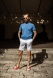 Blue cotton-linen shorts