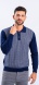 Blue knitted polo shirt with grey pattern