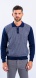 Blue knitted polo shirt with grey pattern