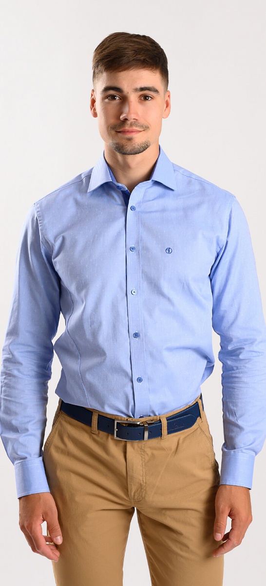 Blue Extra Slim Fit Shirt with White Pattern