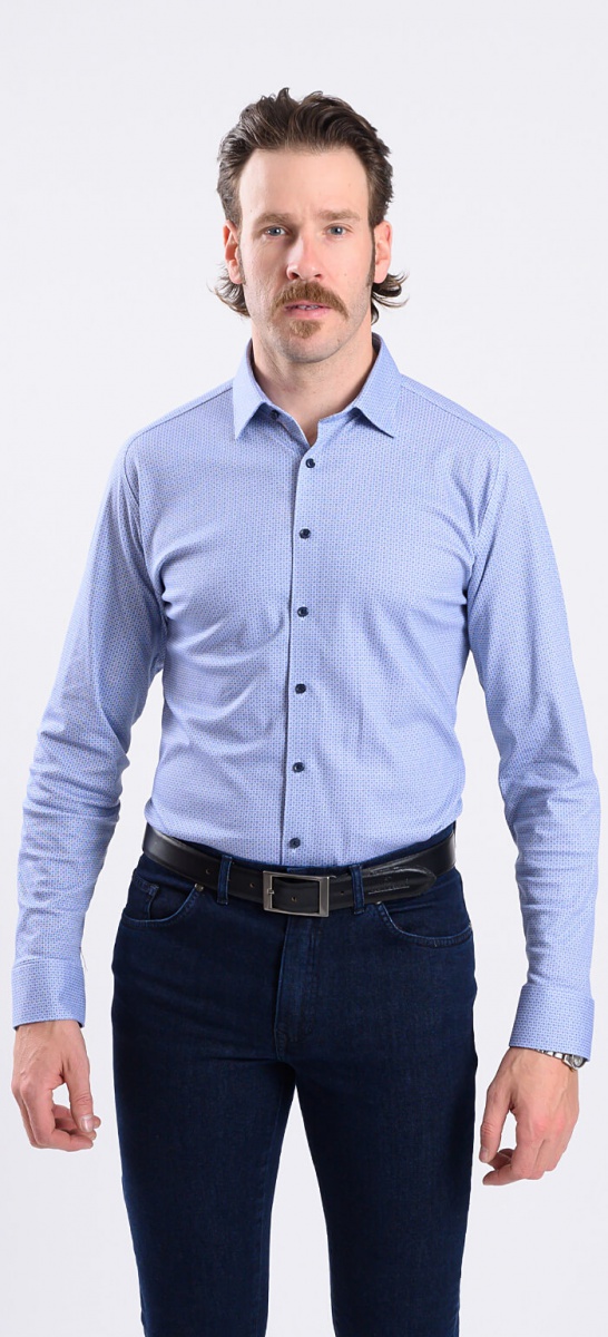 White and Blue Patterned stretch Extra Slim Fit non-iron shirt