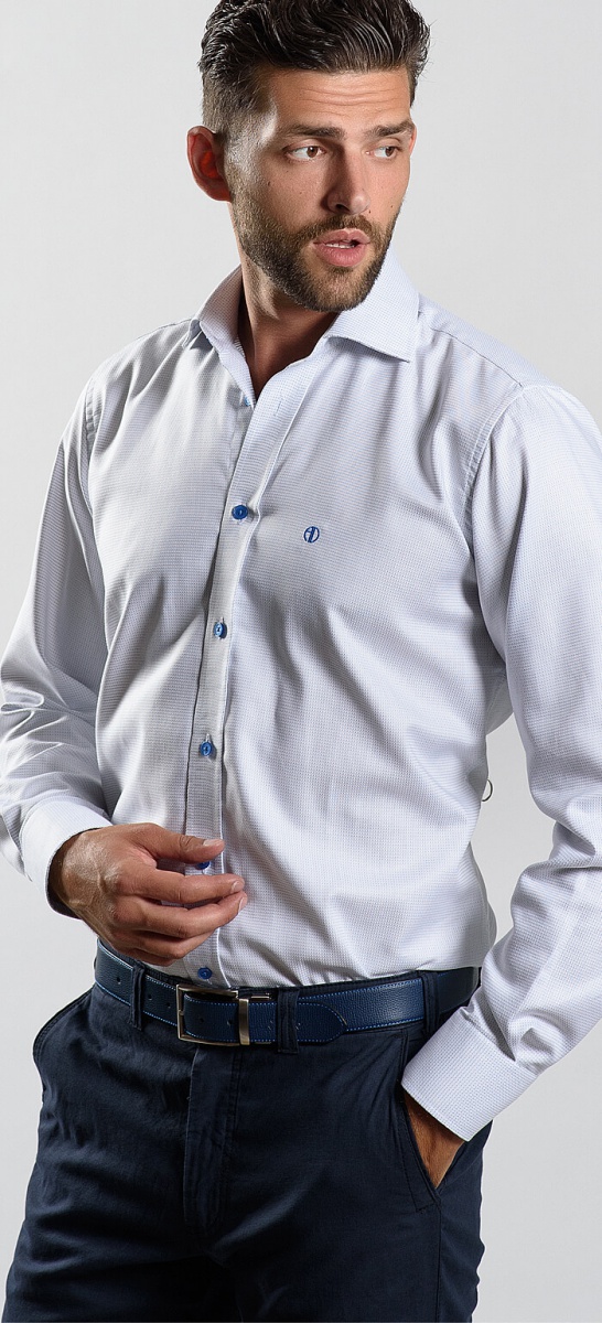 Blue Slim Fit shirt with a small pattern