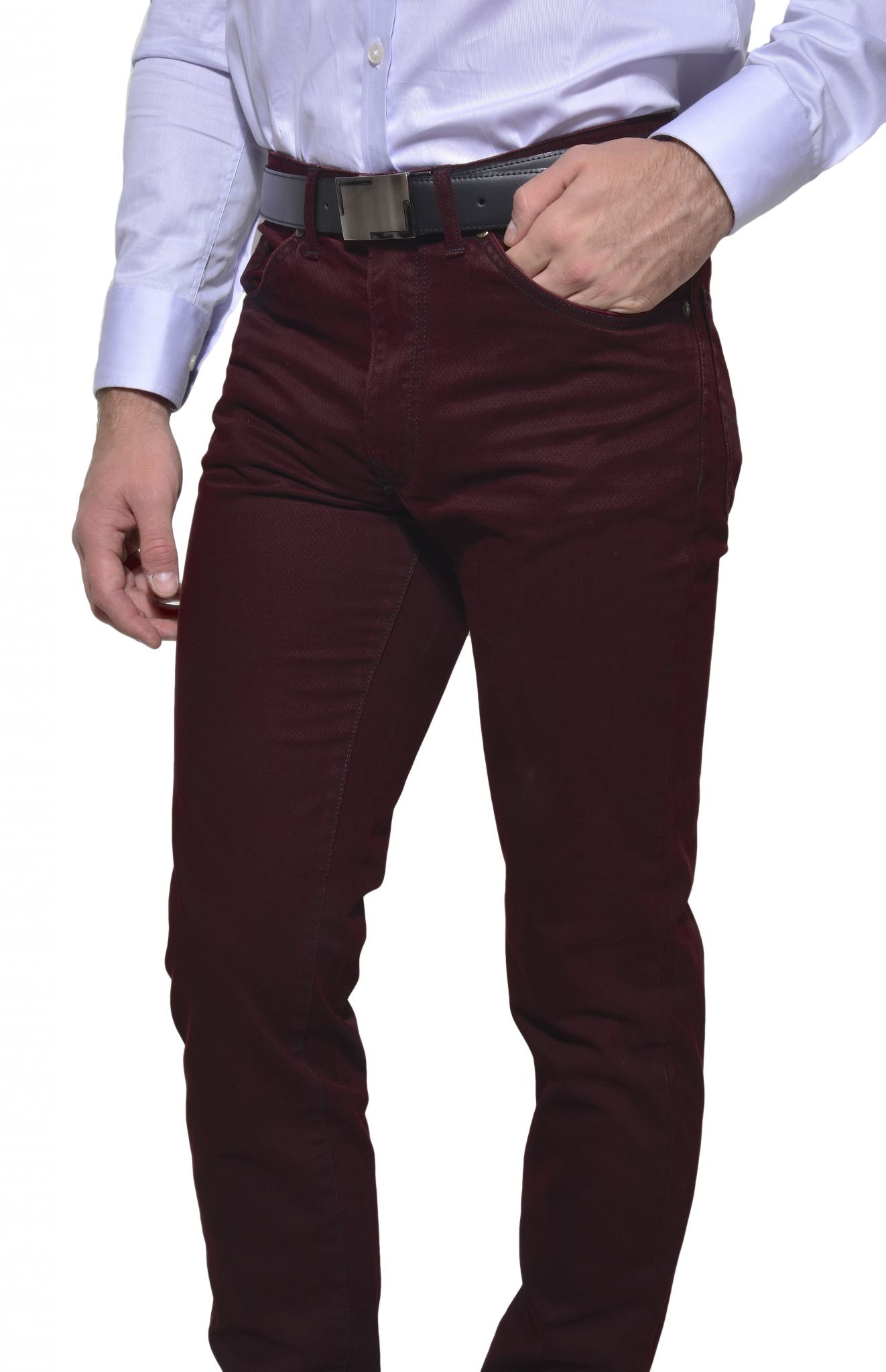 Burgundy casual five-pocket trousers - Trousers - E-shop | alaindelon.co.uk
