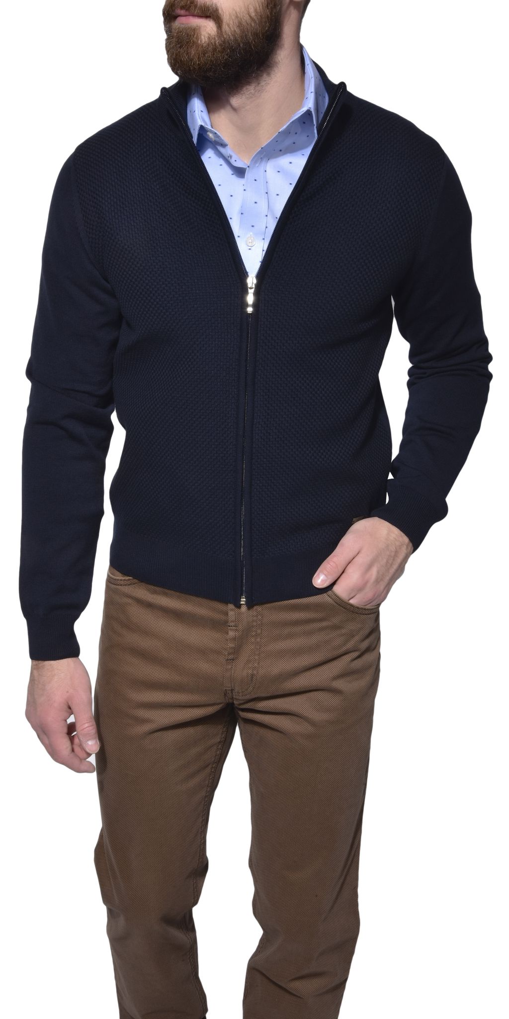 Dark blue zip sweater - Knitwear - E-shop | alaindelon.co.uk
