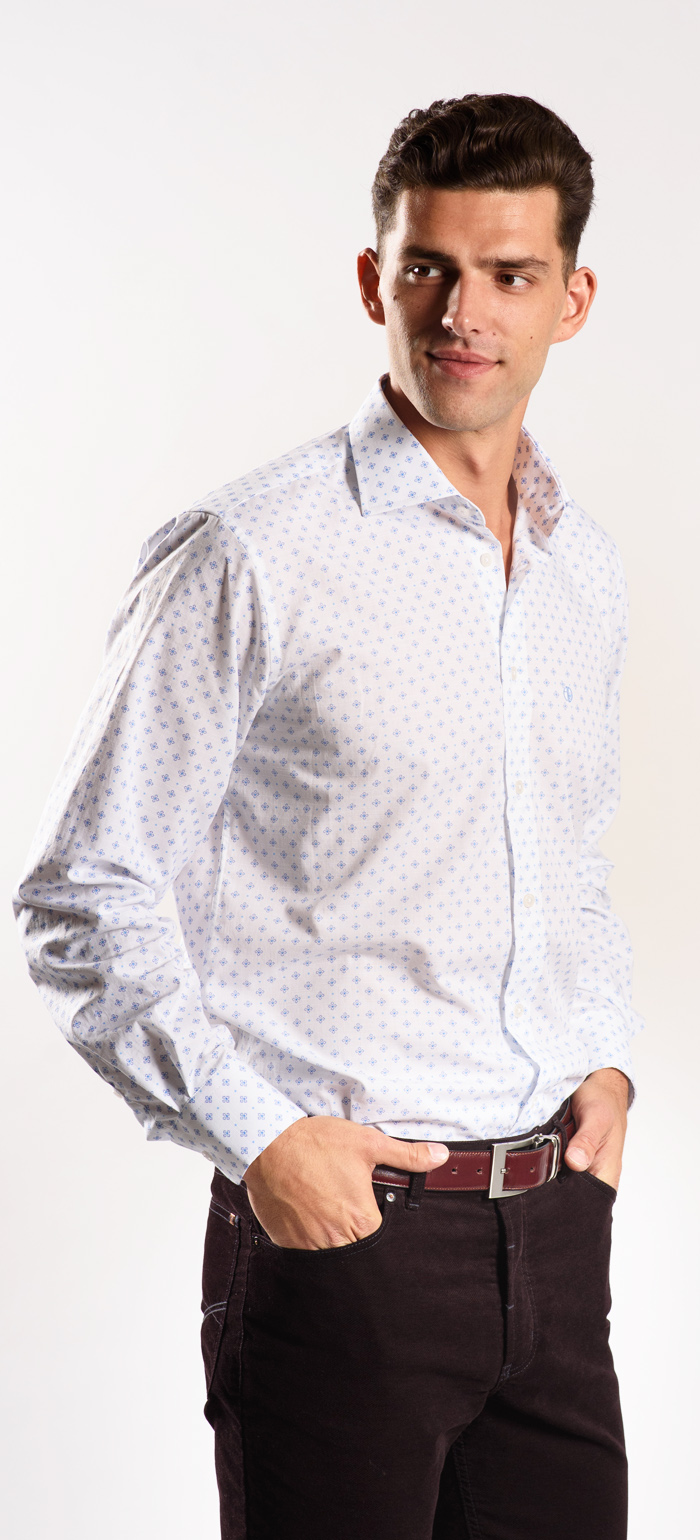White Slim Fit patterned shirt - Shirts - E-shop | alaindelon.co.uk