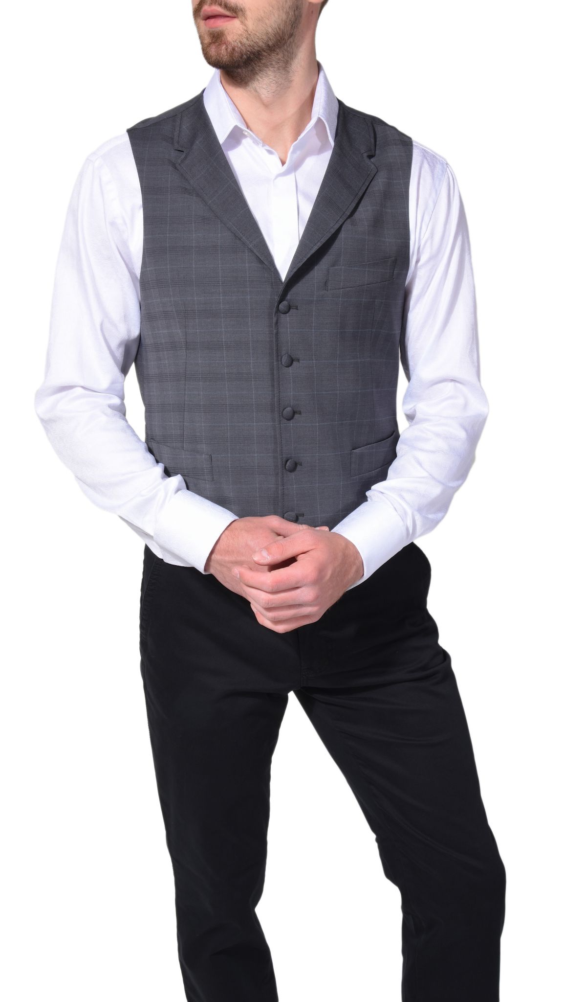 Grey checkered vest - Knitwear - E-shop | alaindelon.co.uk